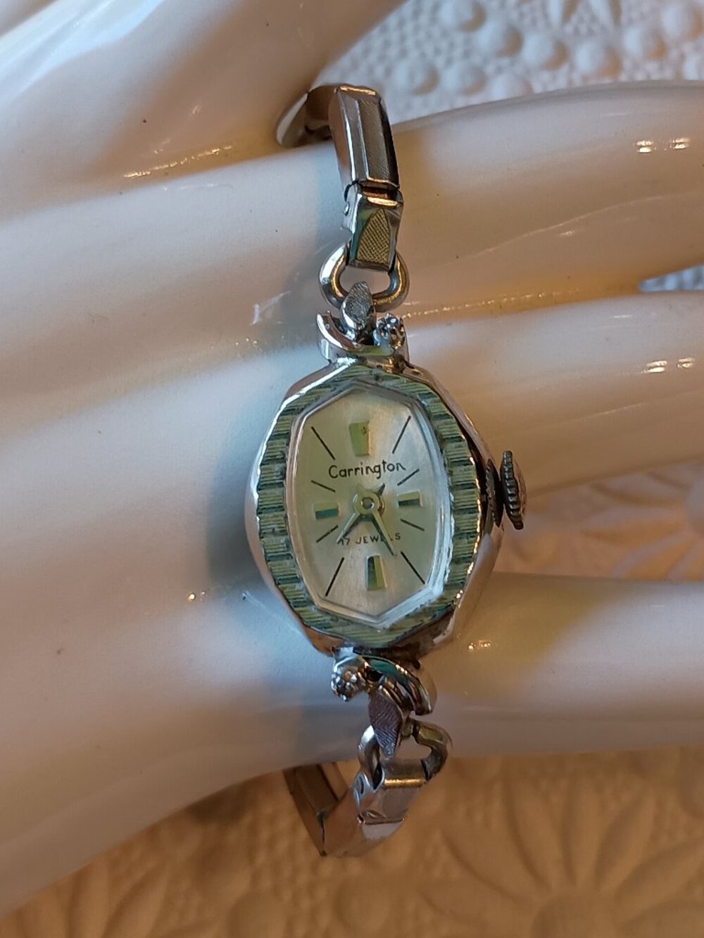 RARE Carrington 17 Jewels Ladies Watch Face w Speidel Adjustable Band 10KGF